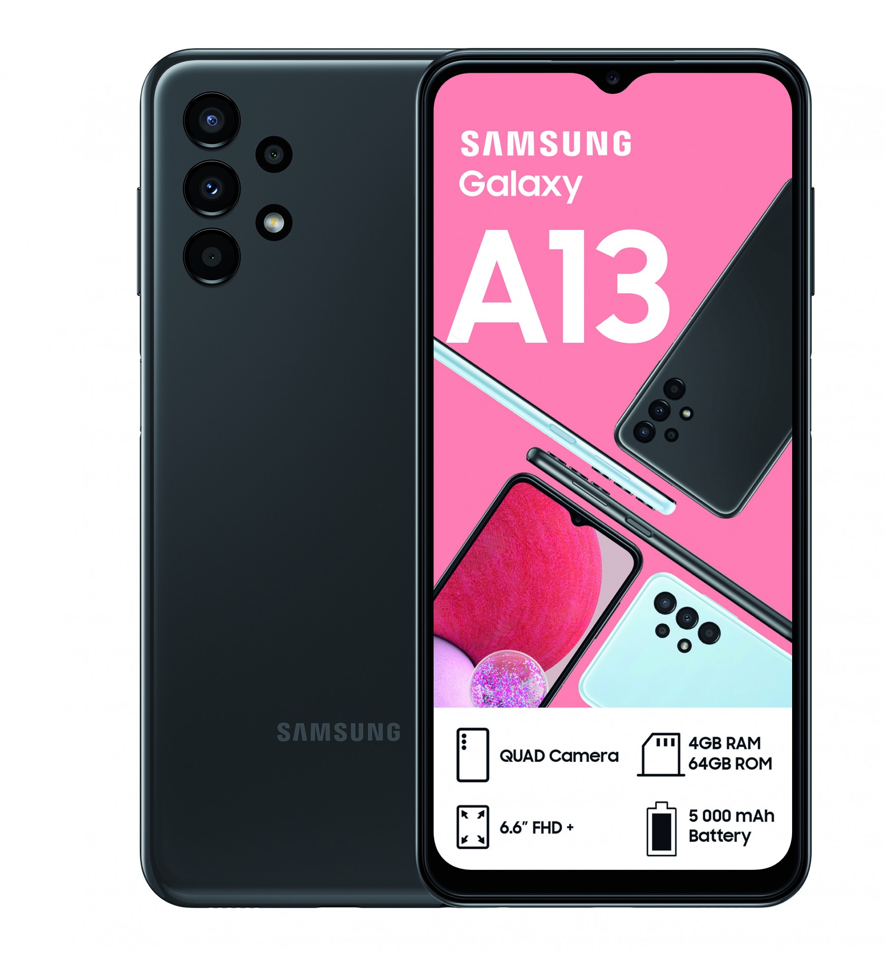 هاتف جالاكسي A13 ثنائي الشريحة بذاكرة رام 4 جيجابايت وذاكرة داخلية 64 جيجابايت وتقنية 5G إصدار الشرق الأوسط أسود