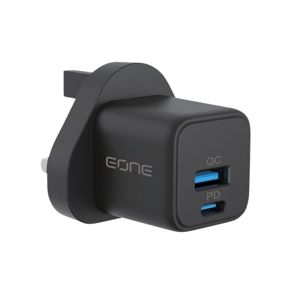 فيش جداري 20 واط منفذين USB+PD مع كابل تايب سي C من EONE - أسود