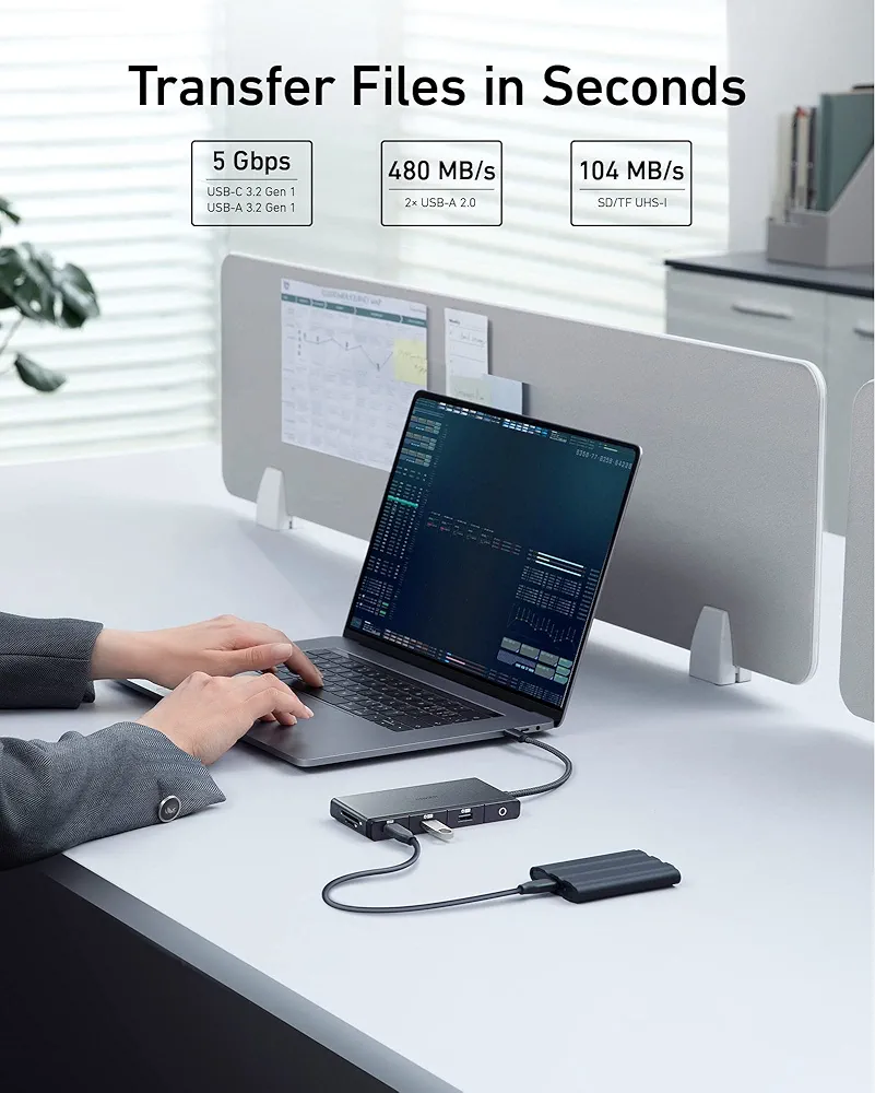 انكر موزع 522 USB-C A8373H11 فتحة بطاقة مايكرو SD بقوة 100 واط 9 في 1 - اسود