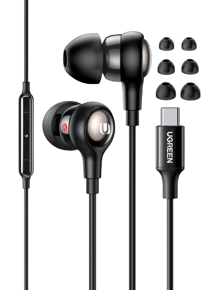 يوجرين سماعة أذن سلكية مع مايكرفون مدمج بوصلة USB-C - أسود 