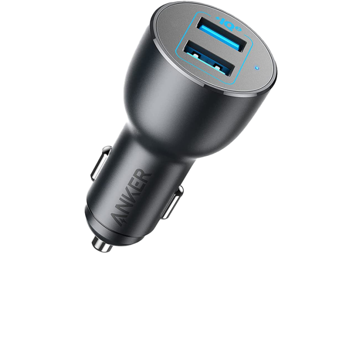 شاحن سيارة انكر باوردرايف الاصدار الثالث بمنفذين USB عالي السرعة وبقوة 36 واط - اسود