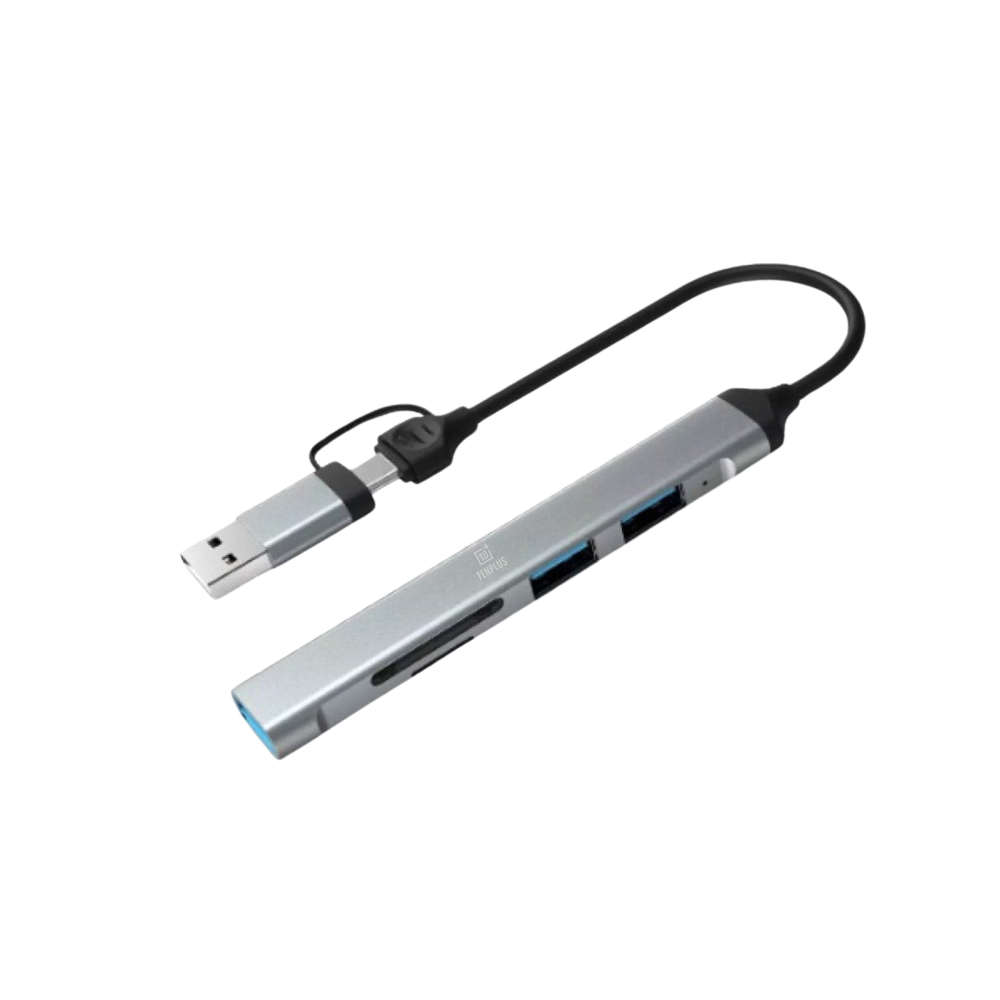 تن بلس موزع 2 في 5 USB C/ USB 3.0 إلى SD/TF قارئ بطاقة مع 3 منافذ HUB - فضي