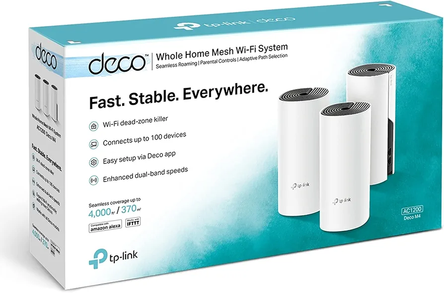 تي بي لينك راوتر  نظام Wi-Fi شبكي للمنزل بالكامل Deco M4 AC1200 عبوة من 3 قطع - أبيض 