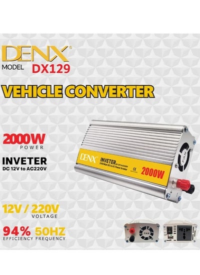 DENX محول طاقة السيارة 2000 واط من تيار مستمر 12 فولت إلى تيار متردد 220 فولت