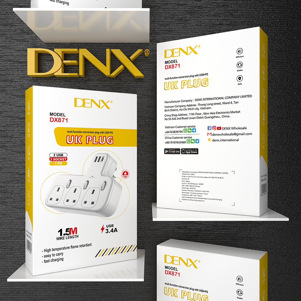 DX871 - مقبس طاقة (3 مقابس + 2 USB + 1PD)