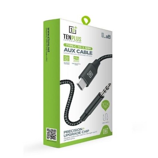 تن بلس كيبل شحن T3447  تايب سي الي  3.5MM AUX - أسود 