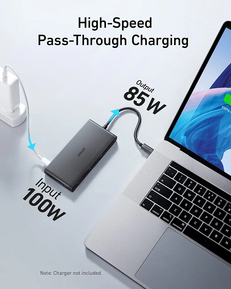 انكر موزع 522 USB-C A8373H11 فتحة بطاقة مايكرو SD بقوة 100 واط 9 في 1 - اسود
