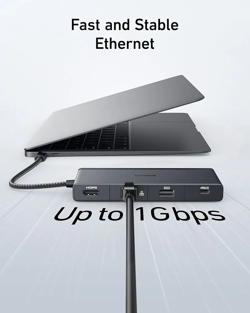 انكر موزع 522 USB-C A8373H11 فتحة بطاقة مايكرو SD بقوة 100 واط 9 في 1 - اسود