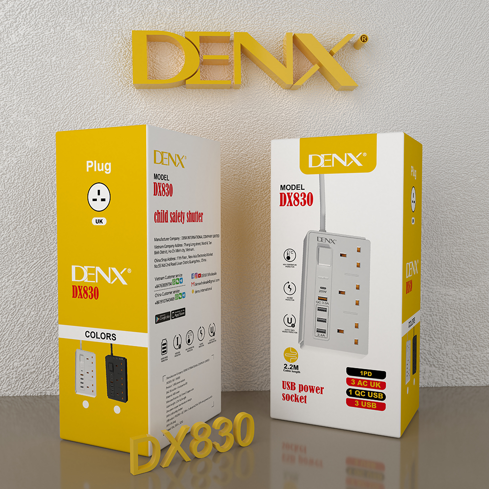 مقبس طاقة  (3 منافذ  + 3 منافذ USB-A + PD + QC) رقم المديل  DX830 -