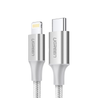 سلك شاحن يوجرين نايلون مظفر USB-C إلى آيفون بطول 1 م - فضي