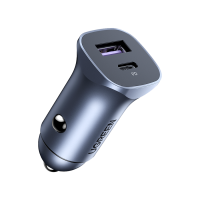 شاحن سيارة يوجرين بمنفذ USB ومنفذ PD بقوة 30 واط - رمادي