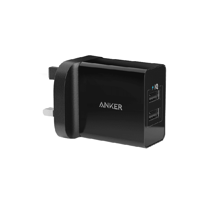 شاحن جداري انكر 24 واط بمنفذين USB للشحن - اسود