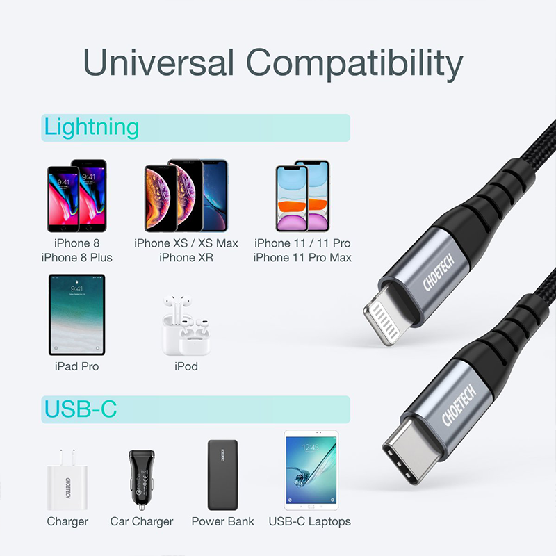 سلك شاحن تشويتيك من Type-C الى آيفون بطول 1.2م معتمد من ابل - اسود