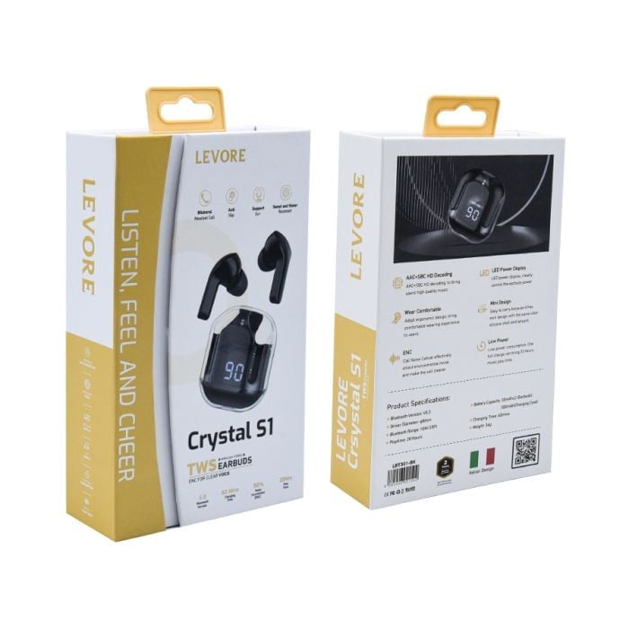 ليفوري سماعة إيربودز لاسلكية بلوتوث  Crystal S1 - اسود