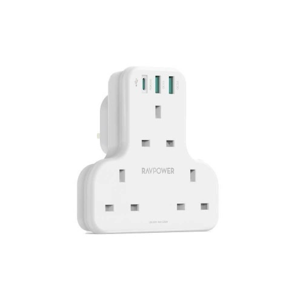 شاحن جداري راف باور RP-PC1036 بايونير 3 مداخل طاقه ثلاثيه مع منفذين USB ومنفذ تايب سي بتقنية PD بقوة 20 واط | شواحن