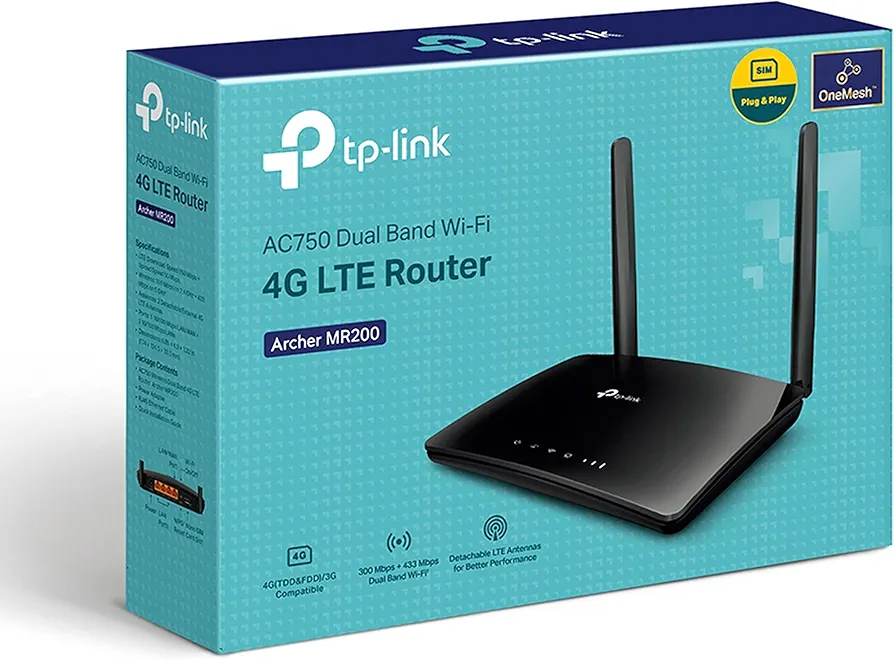 تي بي لينك راوتر AC750 اللاسلكي ثنائي النطاق 4G LTE المتقدم - Archer MR200 - أسود 