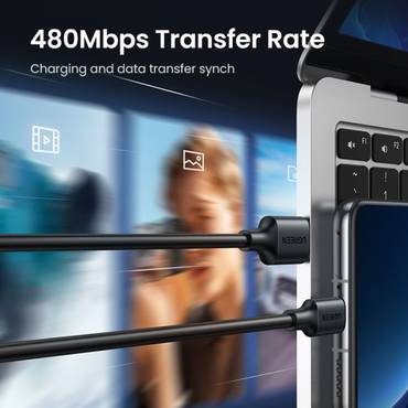 سلك شاحن يوجرين USB إلى USB-C بطول 1 م - أسود