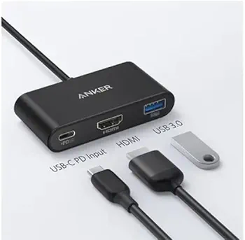 انكر موزع USB C  موزع 3 في 1 PowerExpand مع منفذ HDMI بدقة 4K وتوصيل طاقة 100 واط ومنفذ بيانات USB 3.0 - اسود 