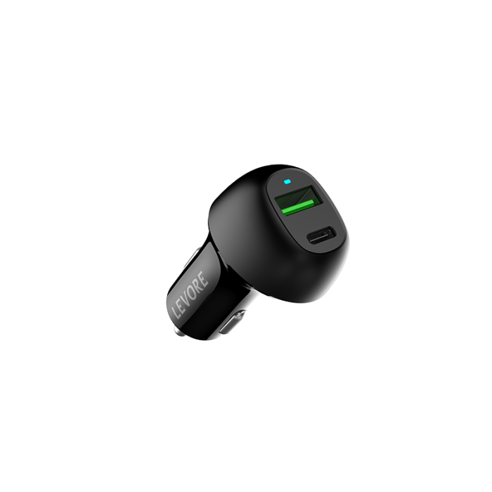 شاحن سيارة ليفوري 45 واط منفذ PD و منفذ USB - أسود