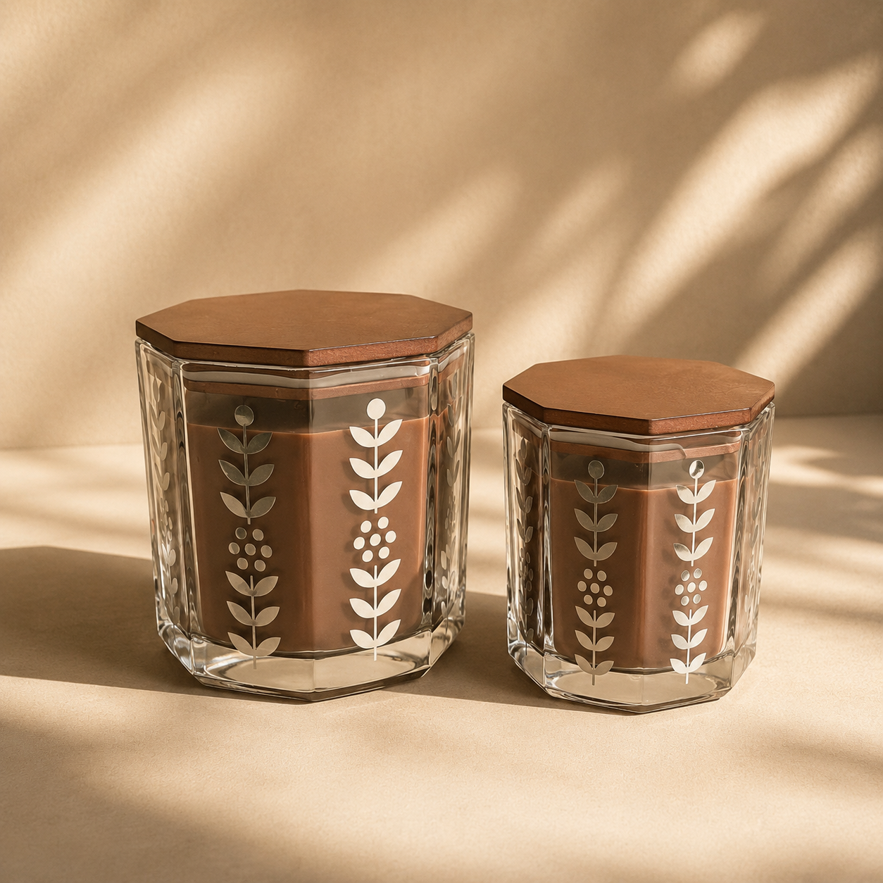  شمعة معطرة زجاجية بغطاء خشبي فاخر- حجمين 