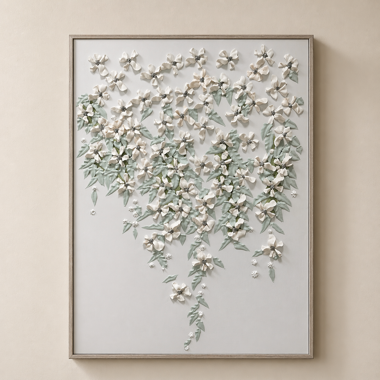  لوحة جدارية بارزة بتصميم أغصان الزهور مع إطار خشبي | 80×120 سم 