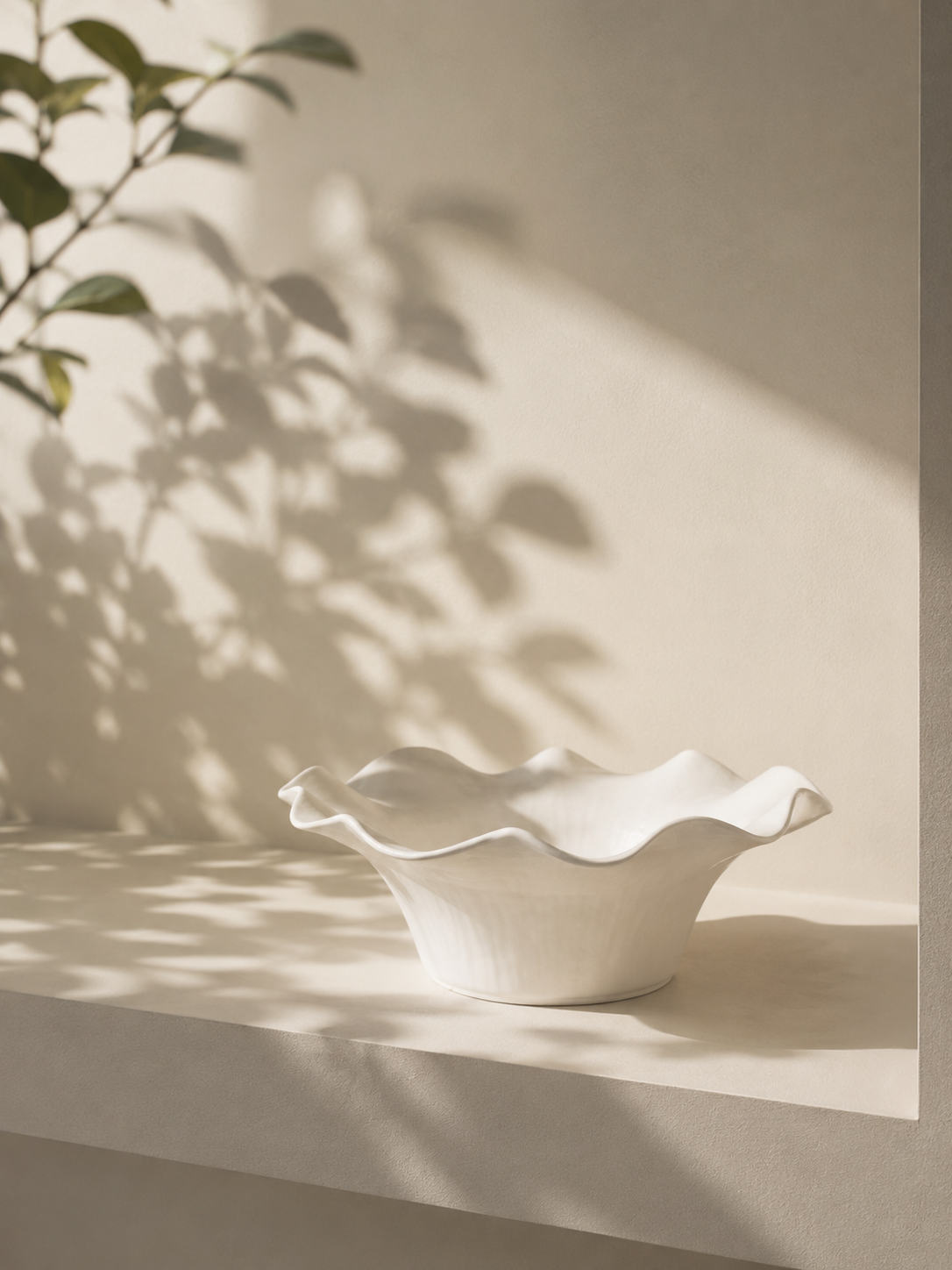  وعاء تقديم سيراميك أبيض مموج 36×14 سم 