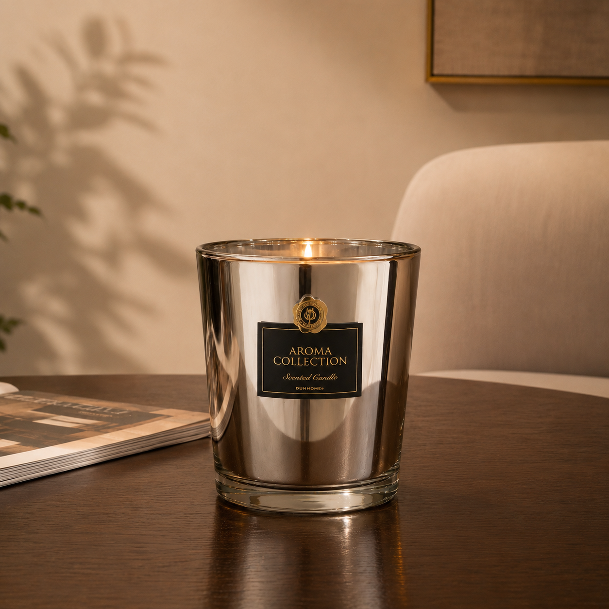  شمعه هوم اروما معطره بزجاجه كروم 