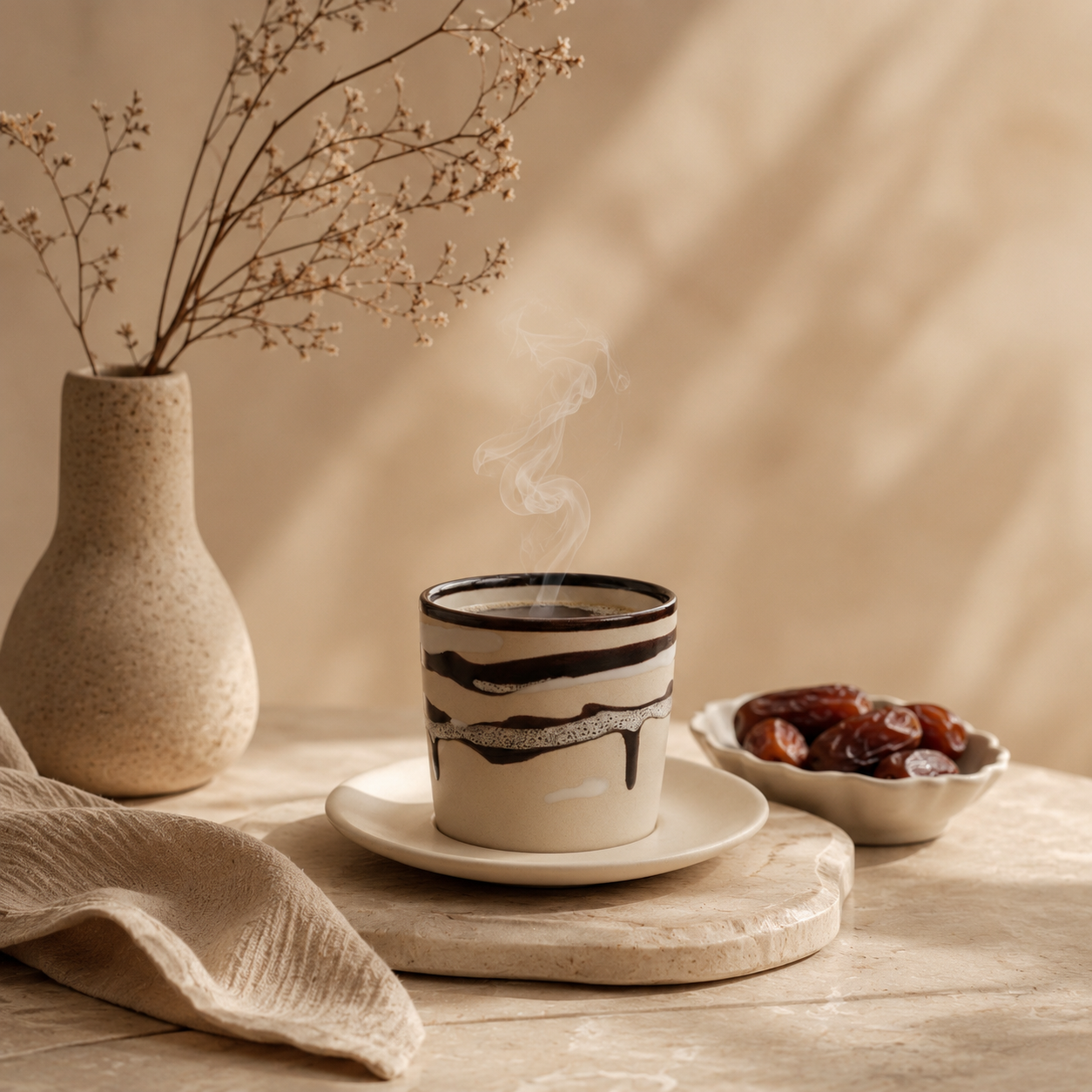  كوب قهوه مع صحن بملمس طبيعى خشن  