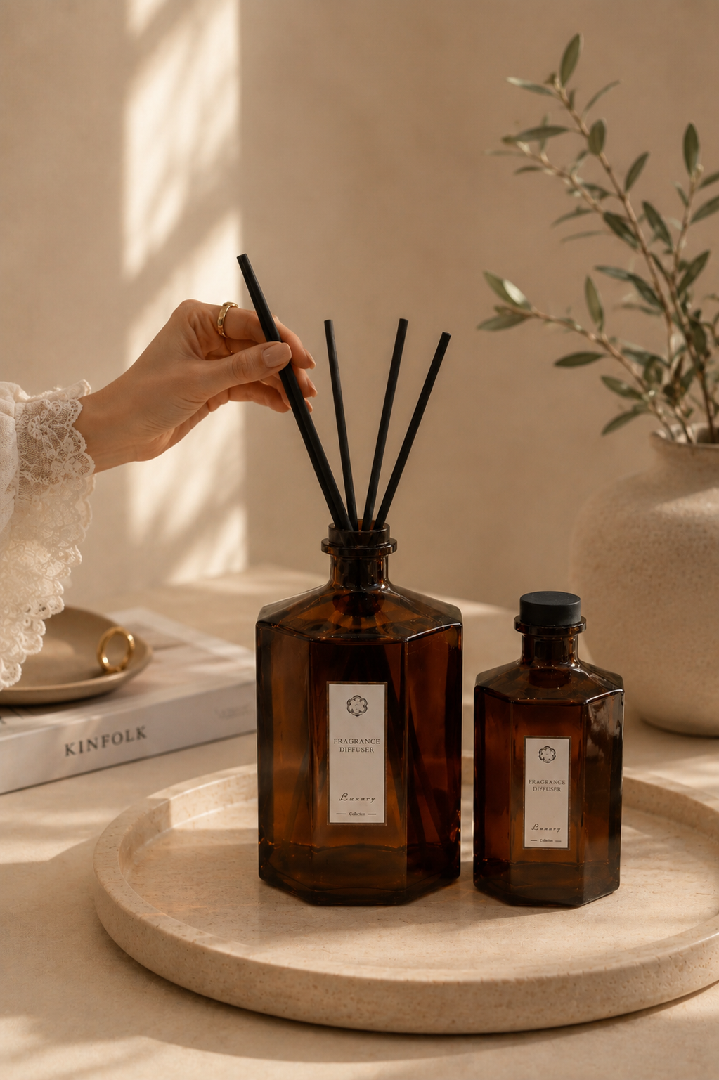  معطر أعواد منزلي فاخر – زجاج كهرماني (مقاسين 