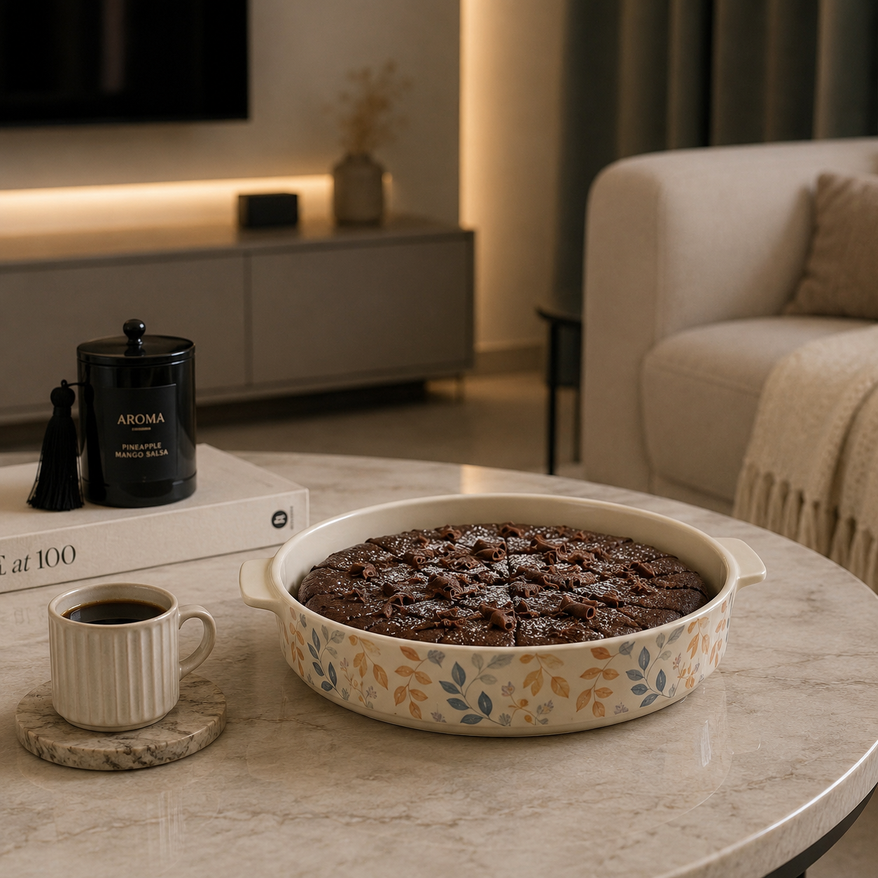  طبق تقديم سيراميك دائري بنقشة أوراق نباتية – قطر 26 سم 