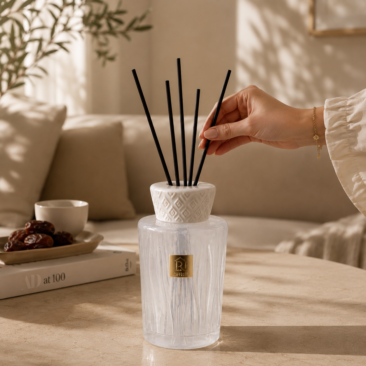  فواحات أعواد عطر زجاج فاخر بنقشة ثلاث مقاسات 