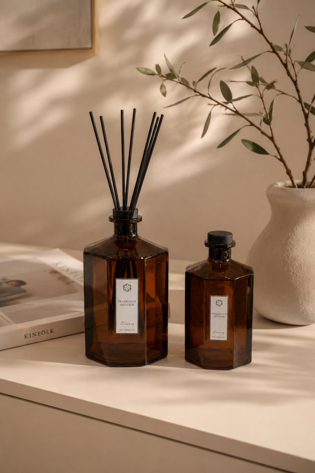  معطر أعواد منزلي فاخر – زجاج كهرماني (مقاسين 