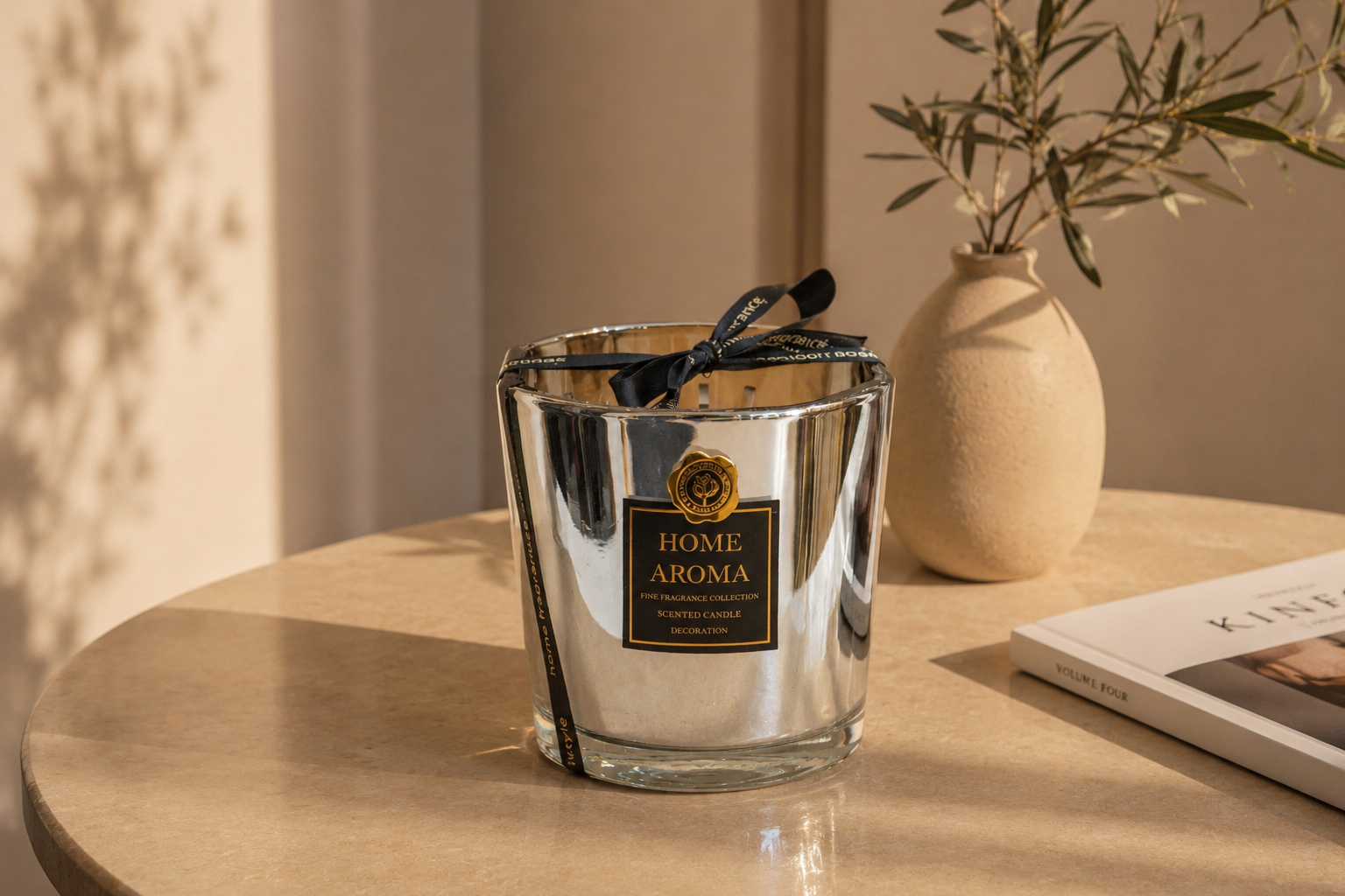  شمعه هوم اروما معطره بزجاجه كروم 
