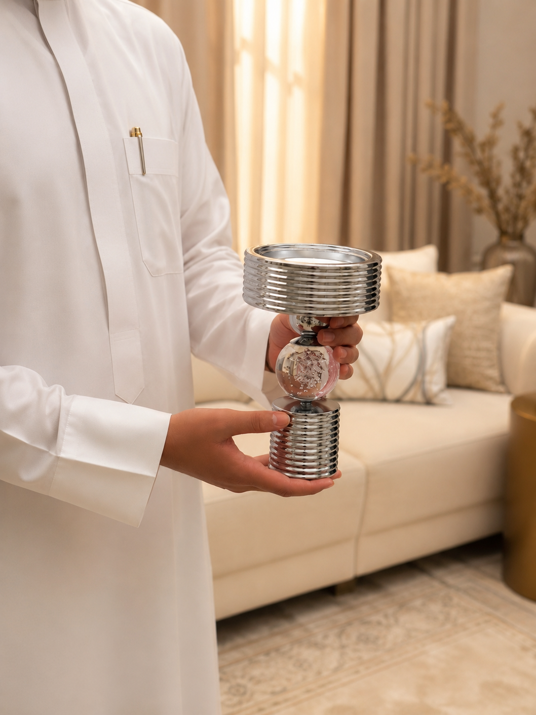  مبخرة فضية معدنيه مع كريستال بتصميم فاخر 