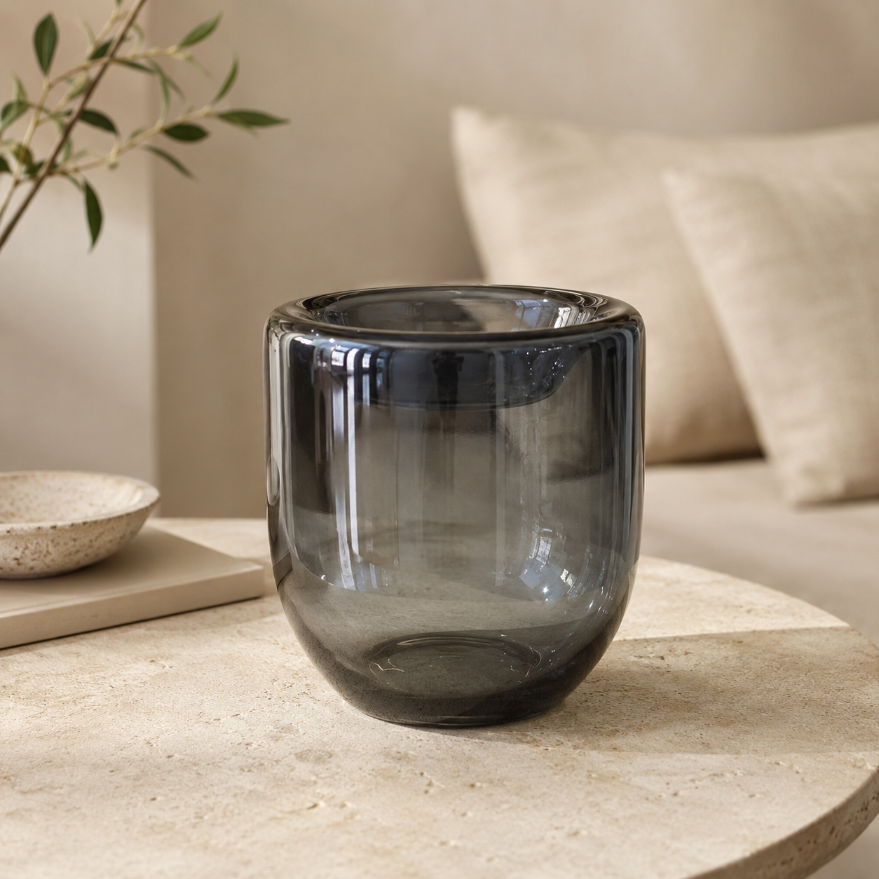  فازة زجاج دخاني مودرن دائرية 19×16 سم 