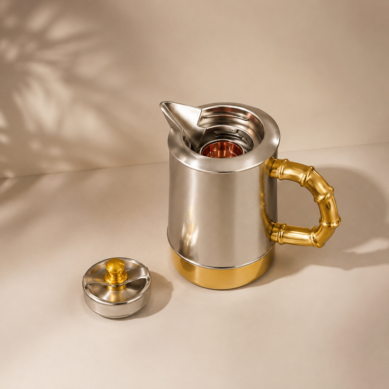  طقم ترامس قهوه وشاي ماتيليو بمقبض تصميم بامبو فضى مطفي0.7L+1.0L 
