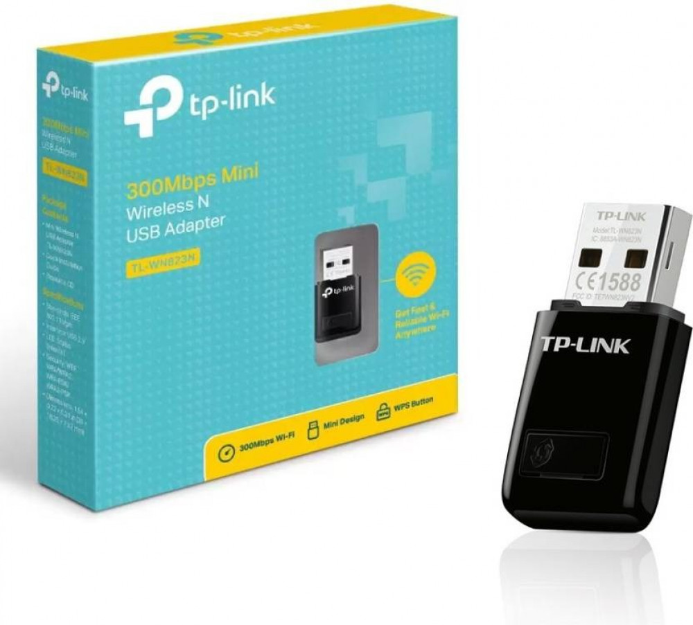 TP-LINK 300Mbps Mini Wireless N USB Adapter قطعة انترنت من تي بي لنك يدعم حتى ٣٠٠ ميقا بيت في الثانية.