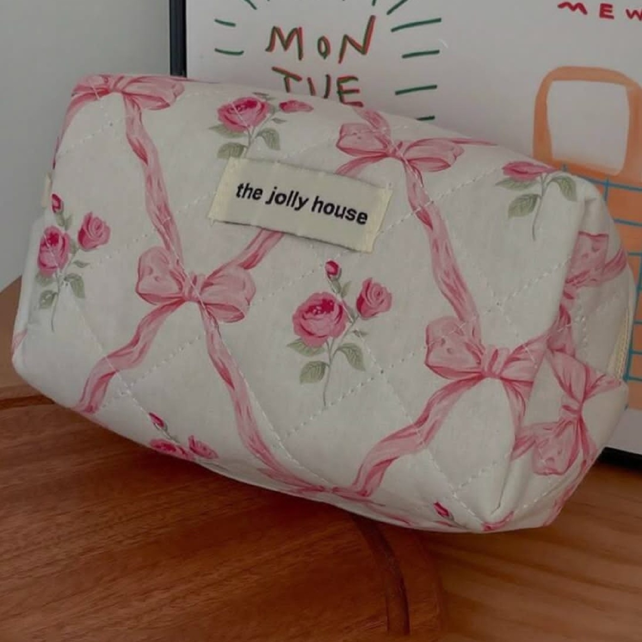  Pink flower makeup bag Shein 3PC 