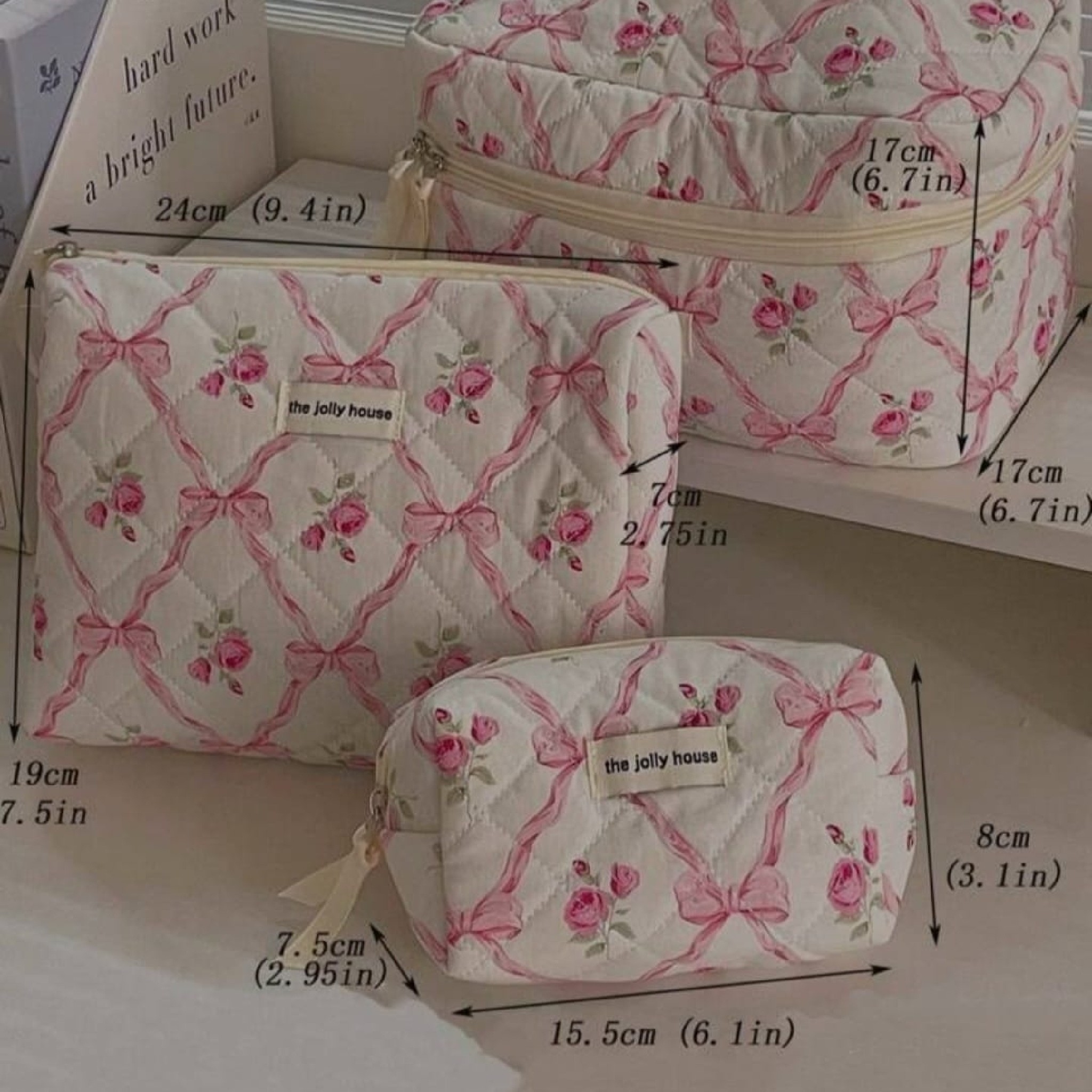  Pink flower makeup bag Shein 3PC 