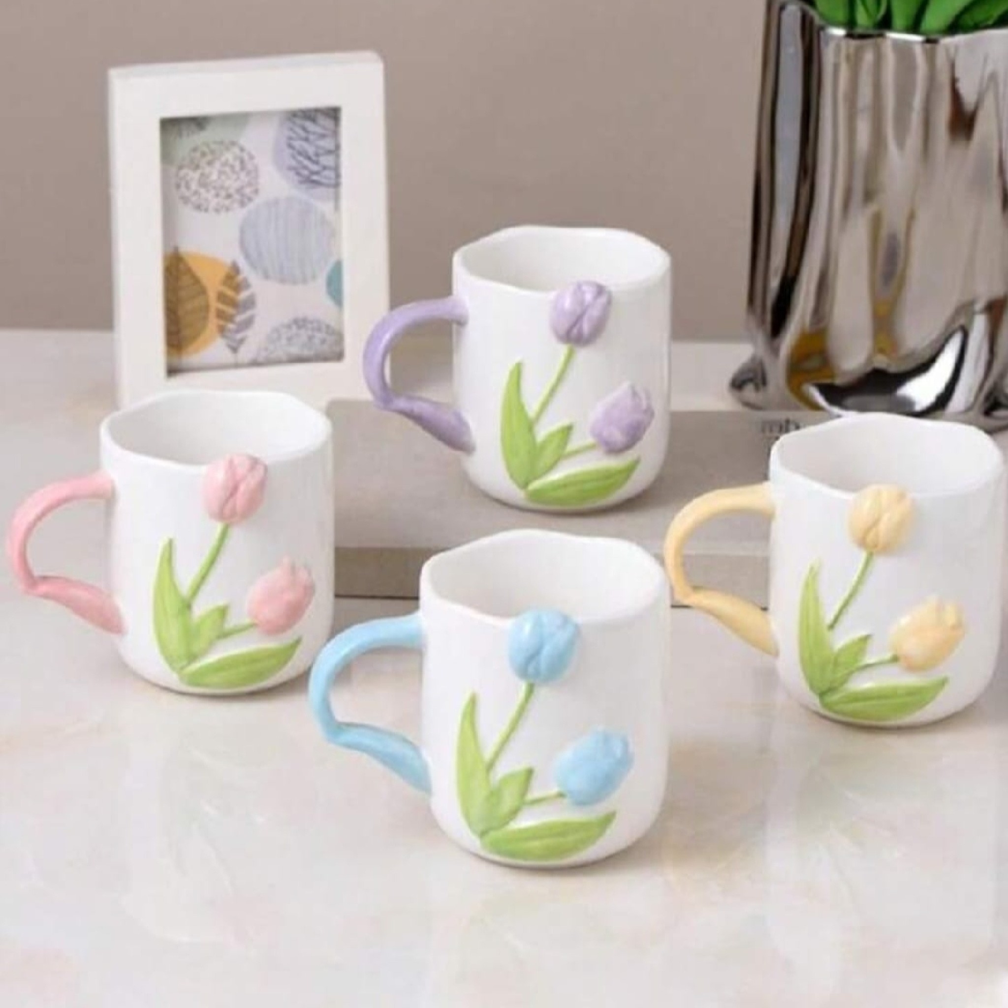  Ceramic cup decorated with flowers, one piece, Shein 