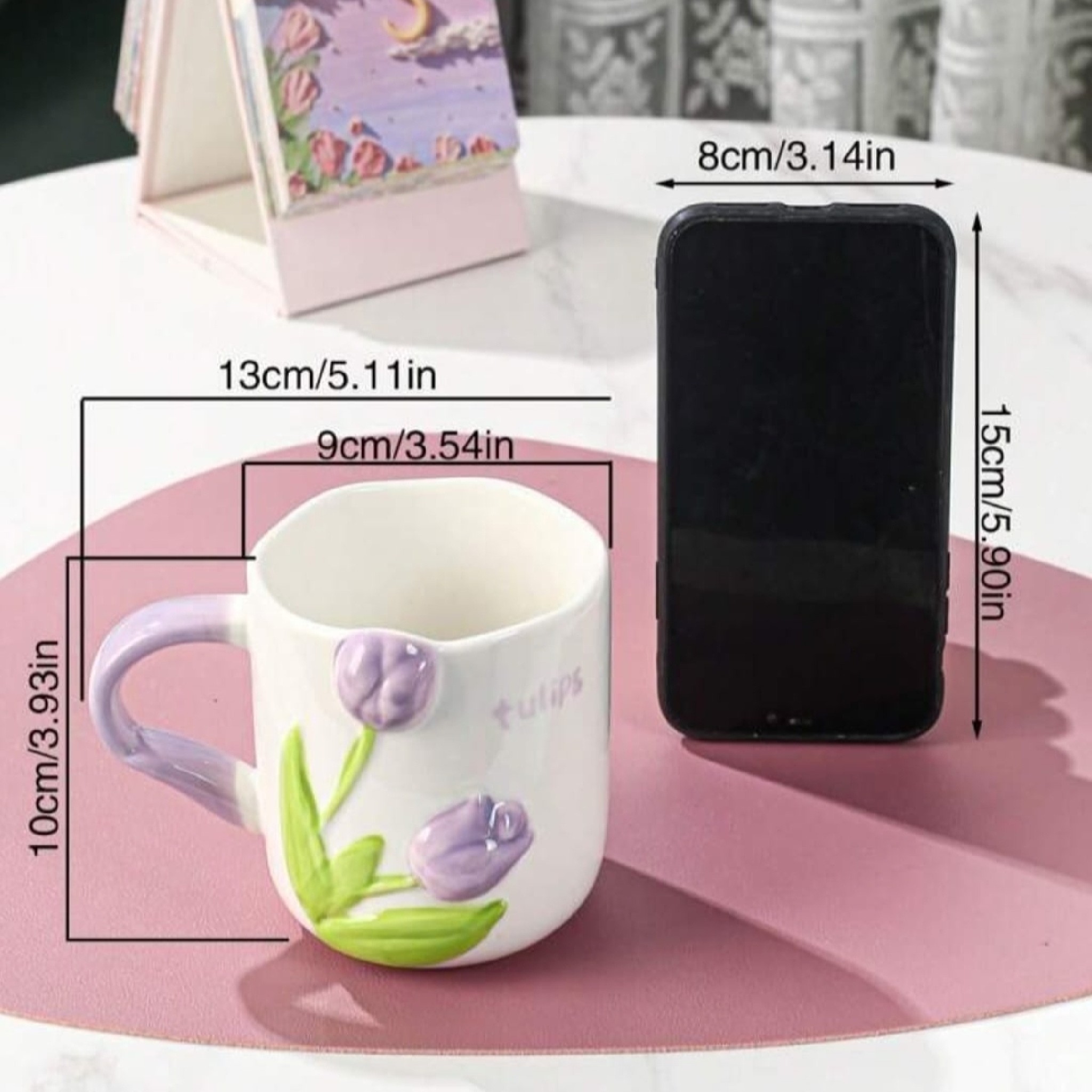  Ceramic cup decorated with flowers, one piece, Shein 