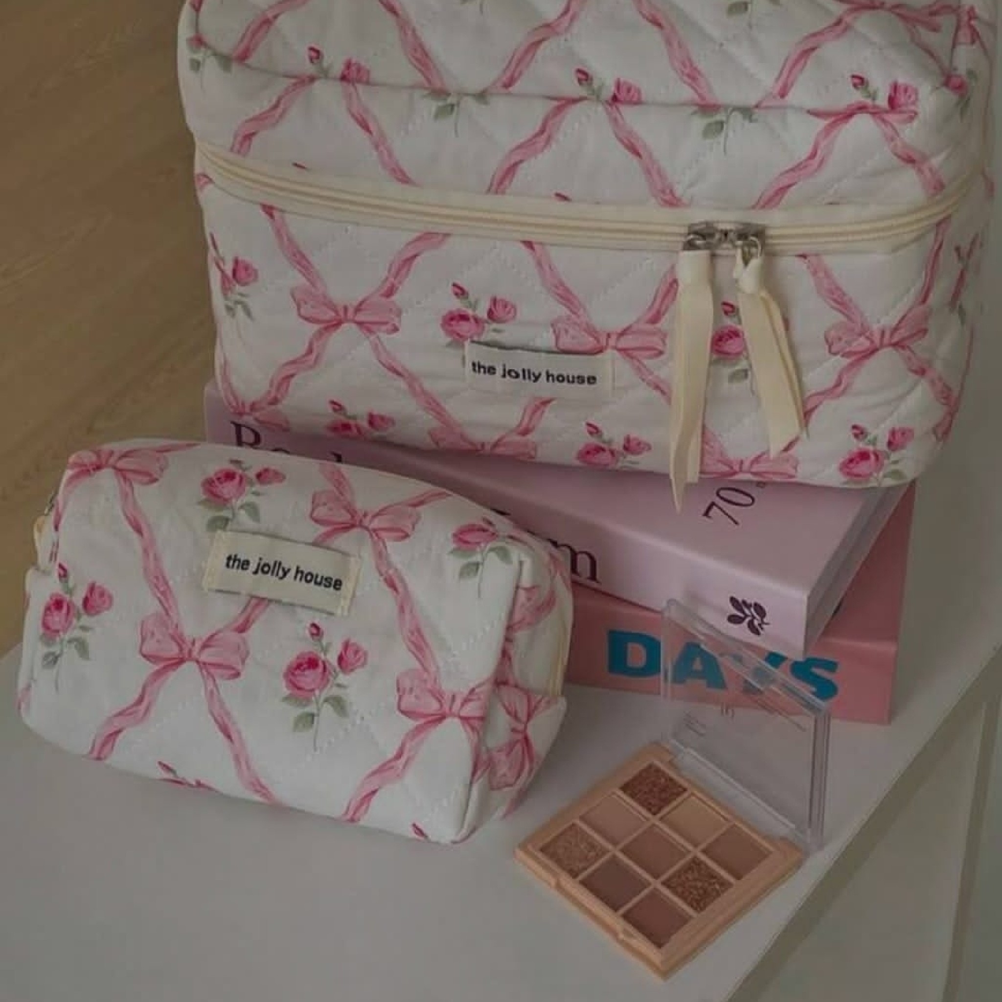 Pink flower makeup bag Shein 3PC 