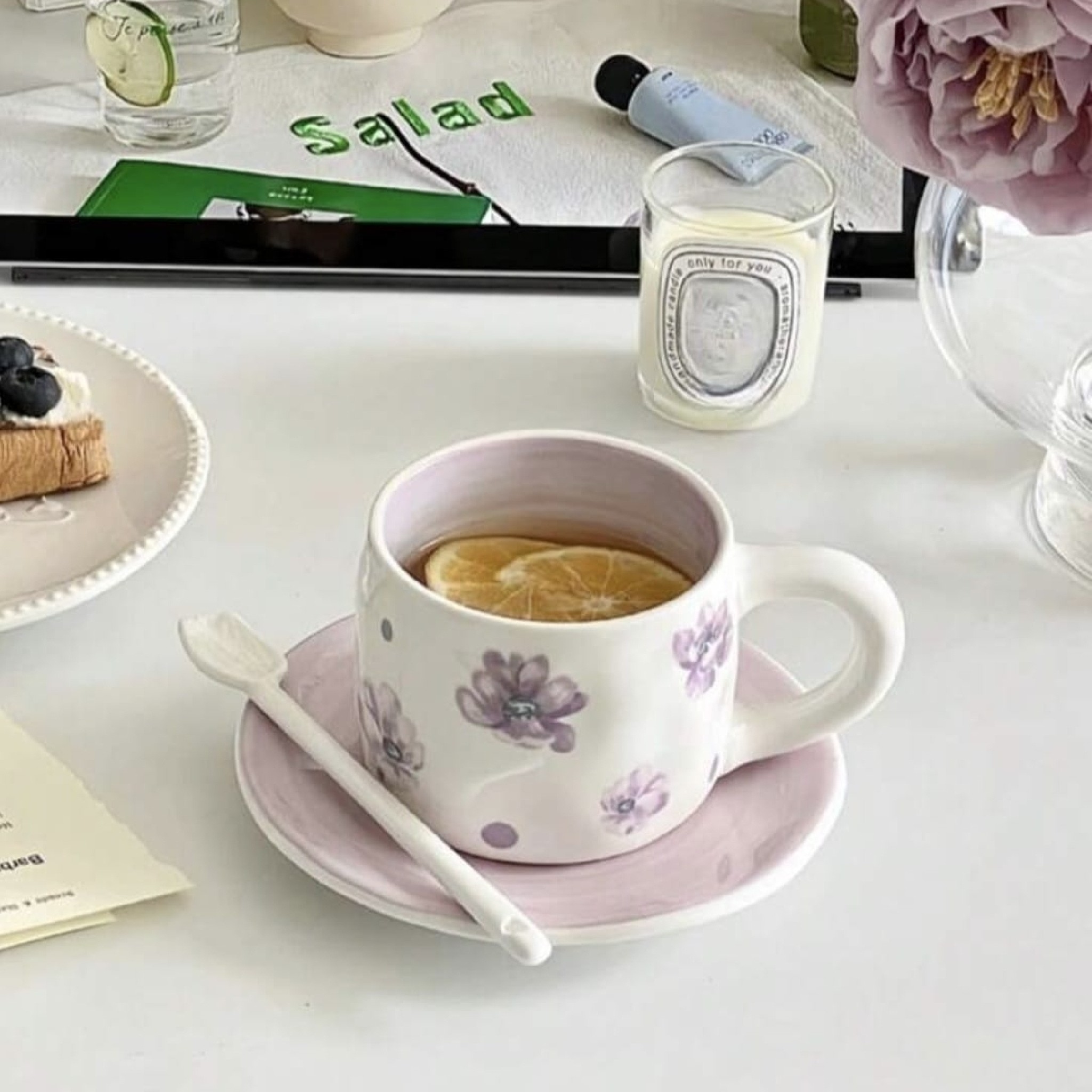  كوب سرميك مع صحن بورده بنفسجيه شي ان 