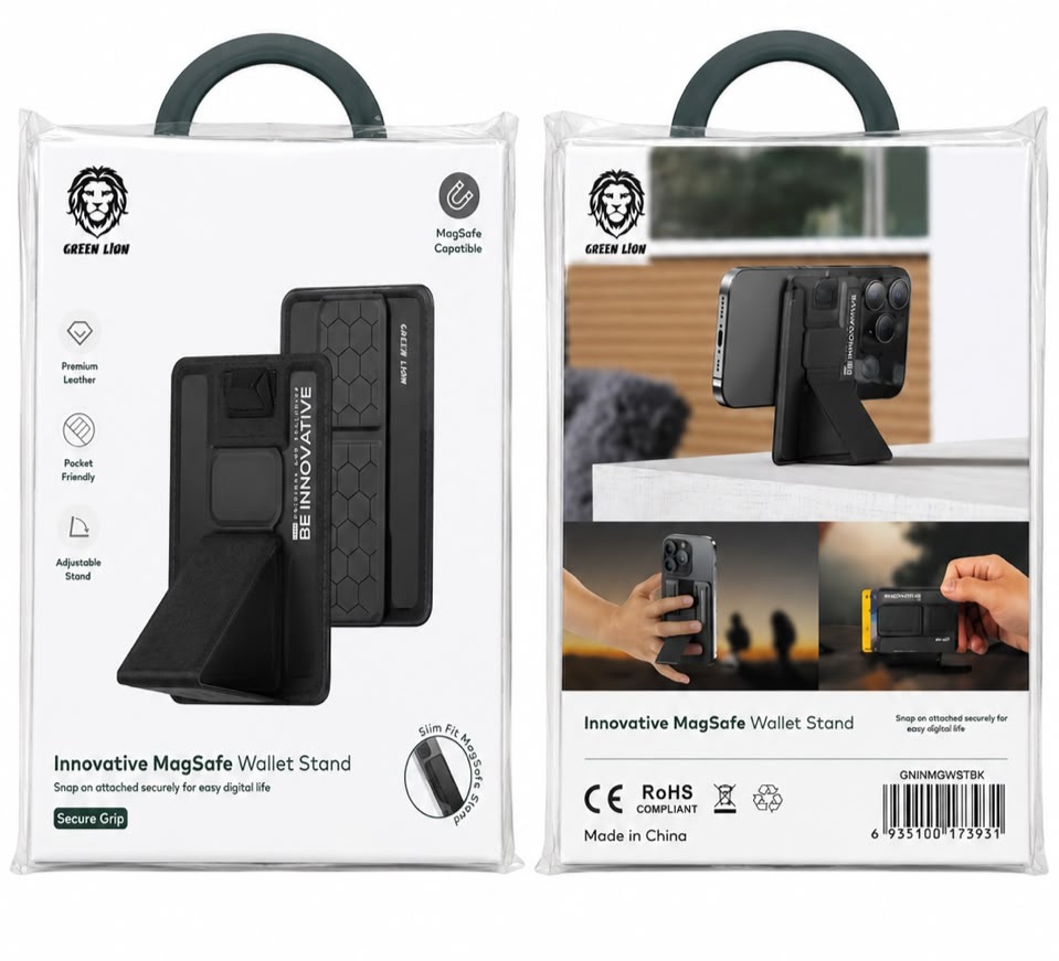 محفظة مغناطيسية MagSafe مع حامل قابل للطي – Green Lion