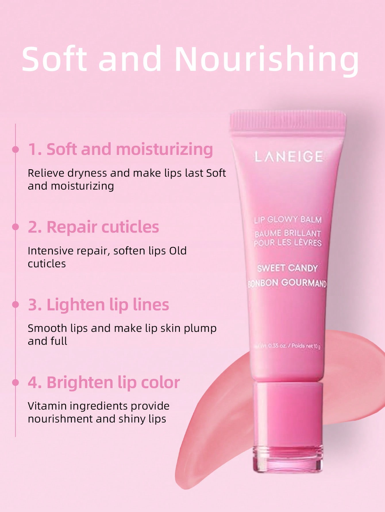 Laneige 10 جرام من بلسم شفاه كوري بلمعة ، بلسم شفاه مرطب بشمع الشيا، خفيف الوزن، يرطب ويلون الشفاه بأحلى الدرجات الحلوة ،مكياج كوري مناسب للشفاه الجافة