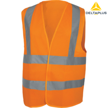 Delta Plus GILM3 fluorescent hi-vis vest front view showing reflective strips