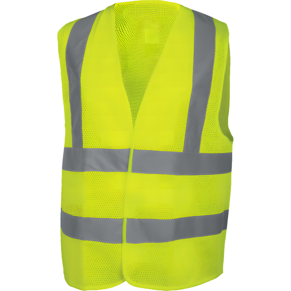 Delta Plus GILM3 hi-vis vest front view showing reflective strips and fluorescent color