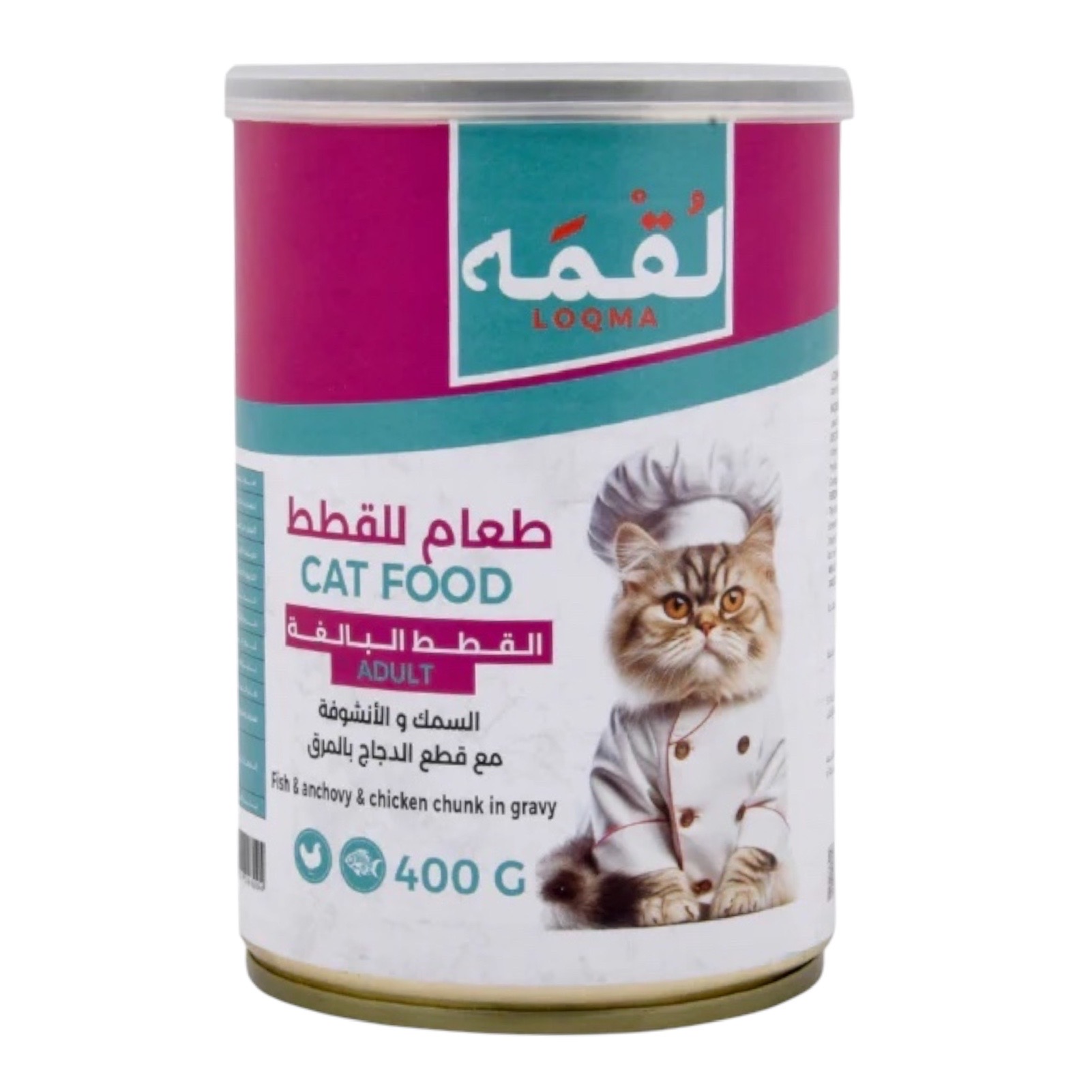 لقمة معلبات بالسمك والانشوفة مع قطع الدجاج في المرق للقطط البالغة 400g