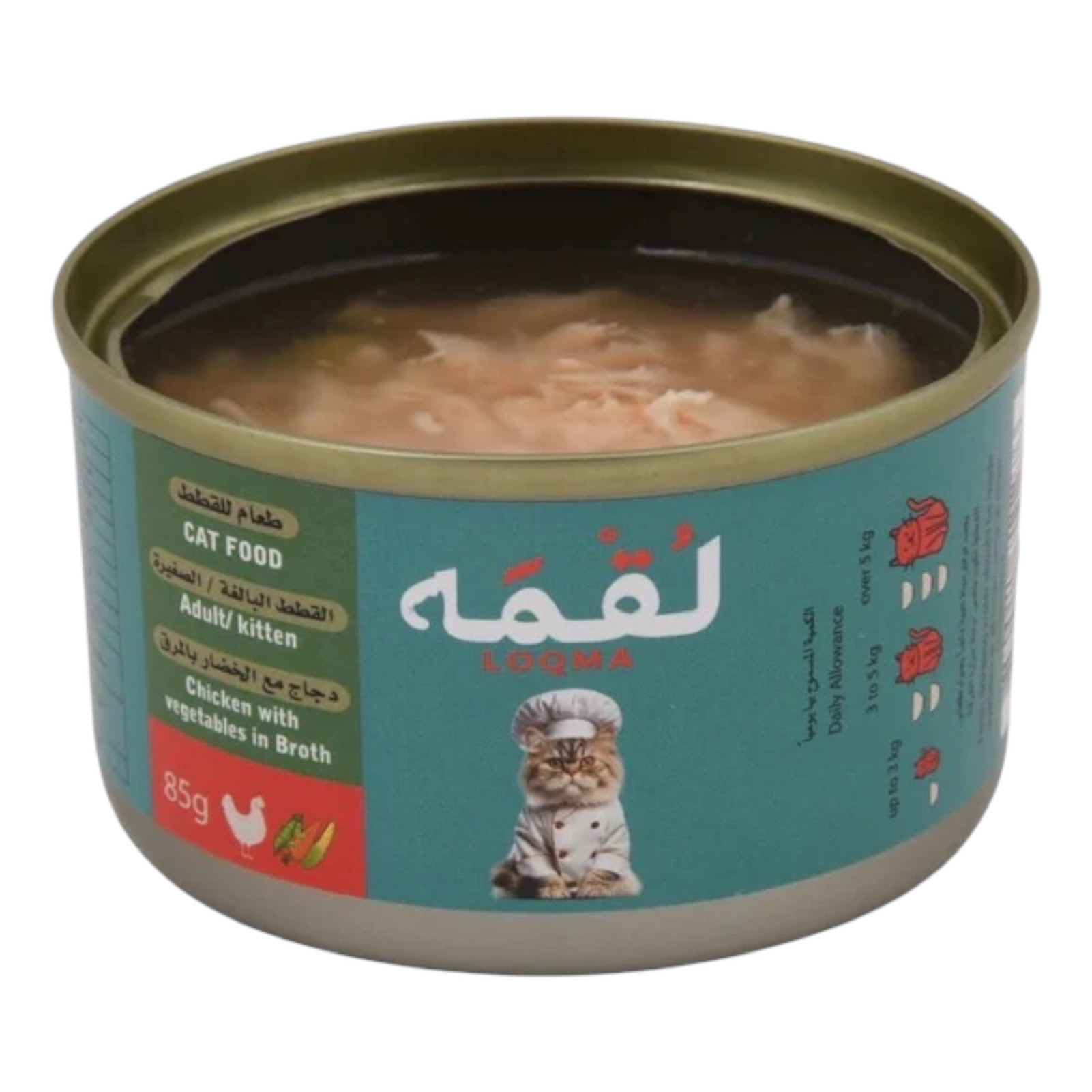لقمة معلبات بالدجاج و الخضار في المرق للقطط البالغة والصغيرة 85g