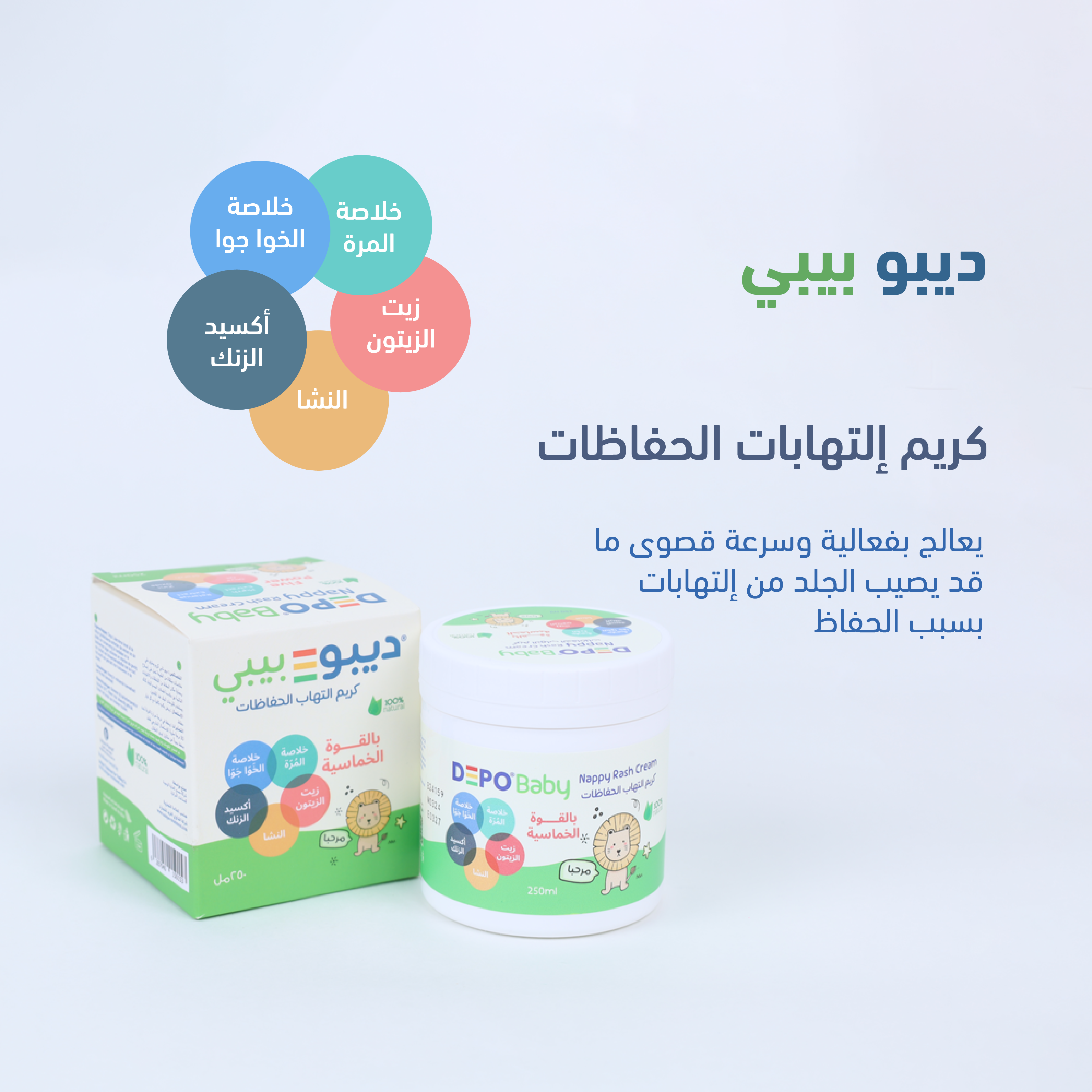 كريم ديبو نابي للحفاظ بالخوَّا جوَّا والقوة الخماسية ( لا تثقي بأحد ودعي الأسد يحمي جلد طفلك) 250 مل